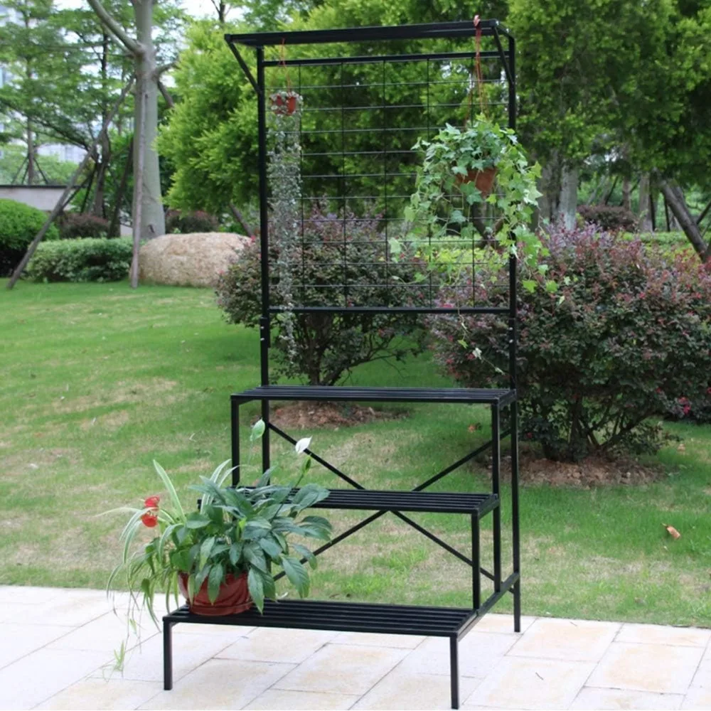 3 Tier Large Heavy Duty Plant Stand with Hanging Plant pot shelf, 35.43 x 33.27 x 78.74, Tall multi layer Holder for Home,
