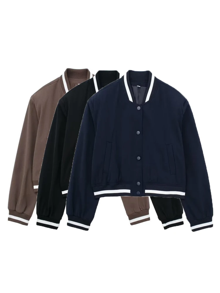 

TRAF Autumn Women's Fashion Loose Baseball Uniform For Women Single Breasted Jacket Coat Woman Long Sleeve Casual Coats Tops