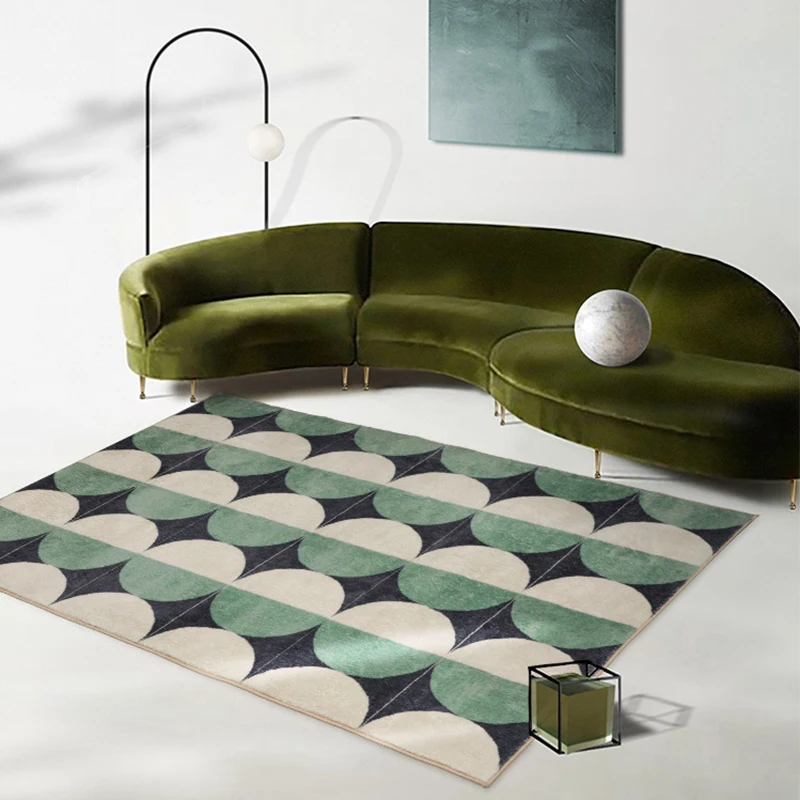 Nordic Green Vintage Carpet Living Room Sofa Coffee Table Rug Art Bedroom Bedside Plaid Floor Mat Foldable Machine Washable Rugs