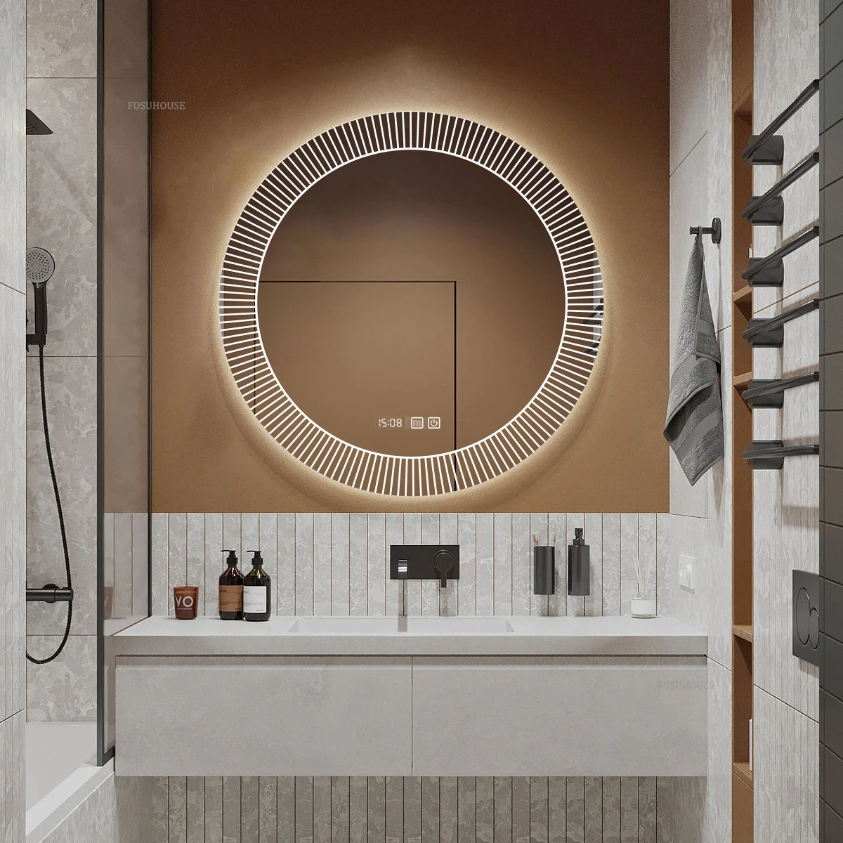 European Style Smart Bath Mirrors Wall Mounted Toilet Round Mirrors Home Bathroom Led Luminous Dressing Mirror with Touch Screen
