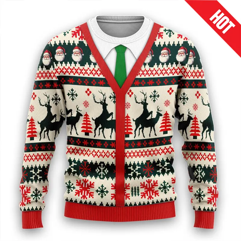 Men Women New Year Eve Xmas Sweatshirts Kid 3D Funny Suit Print Holiday Party Jumper Top Couples Pullover Ugly Christmas Sweater - Image 7