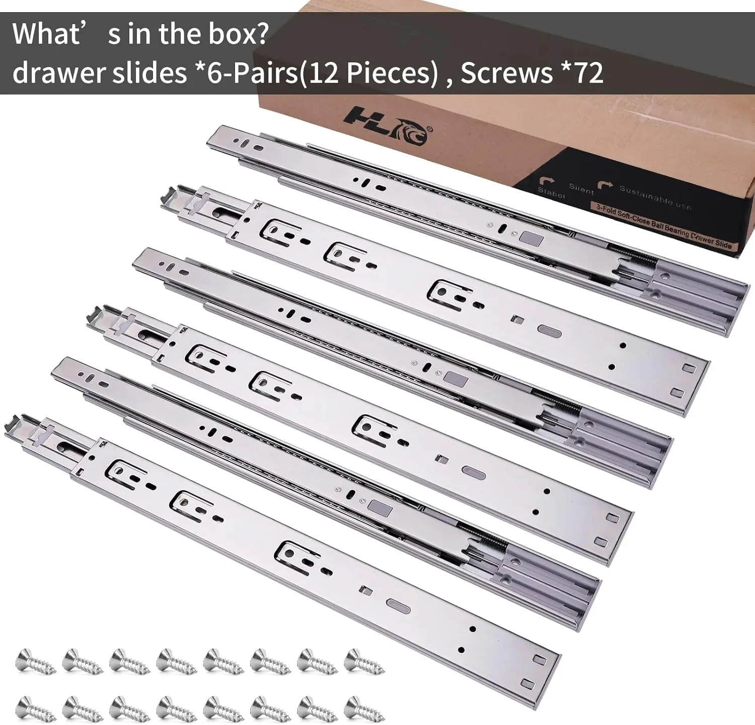 14inch Soft Self Close Drawer Slides 6 Pairs (12pcs) Full Extension Ball Bearing Drawer Slides 3 fold Full Stretch Side Mount 3