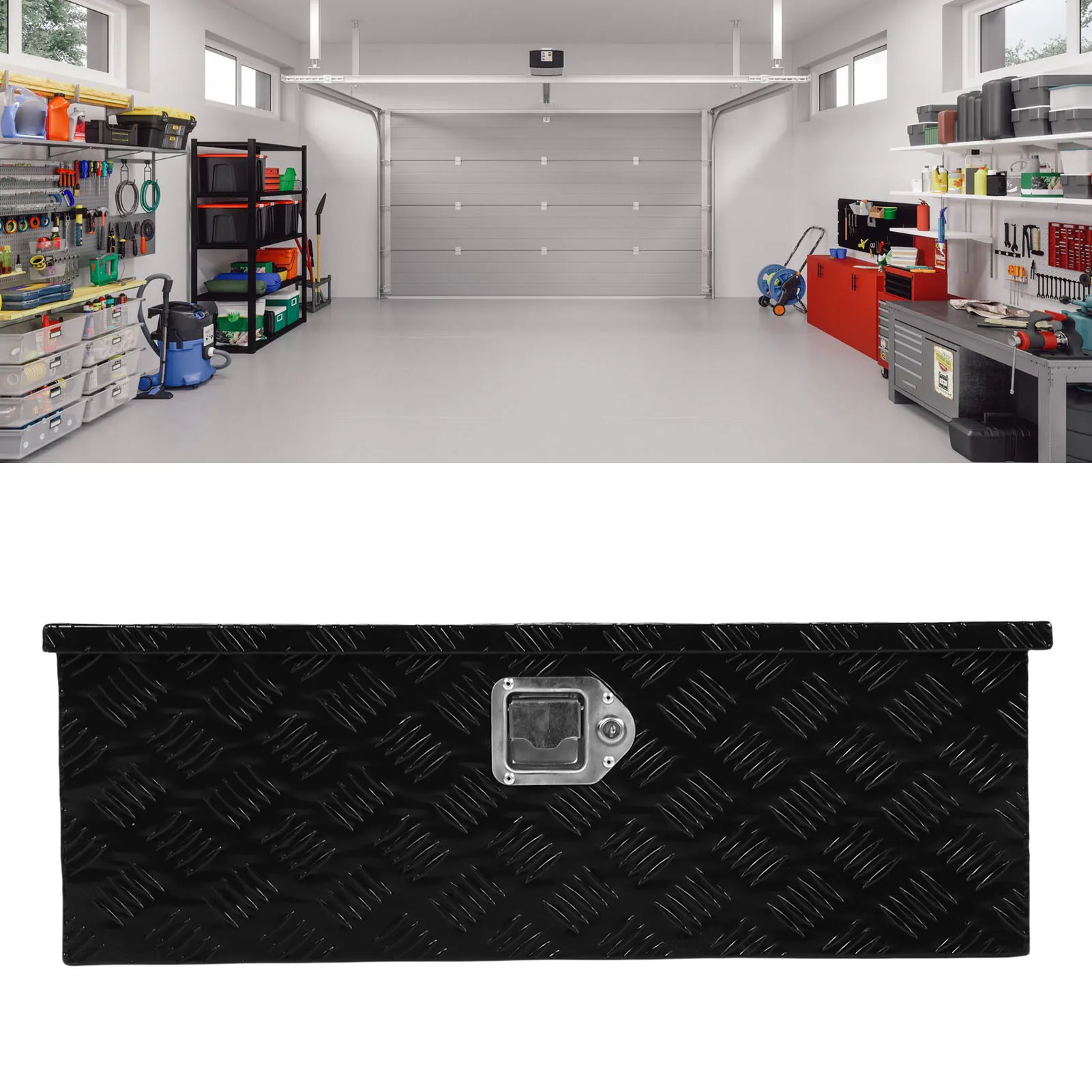 Truck Bed Tool Box 64L Waterproofing Powder Coating Portable Heavy Duty Trailer Storage Tool Box Outdoor Trailer Pickup Toolbox