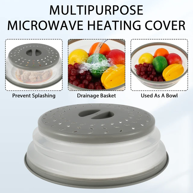 Couvercle anti-éclaboussures pliable pour micro-ondes 10,5 pouces avec poignée, couvercle de plaque pour micro-ondes, protection anti-éclaboussures pour chauffage au micro-ondes 1
