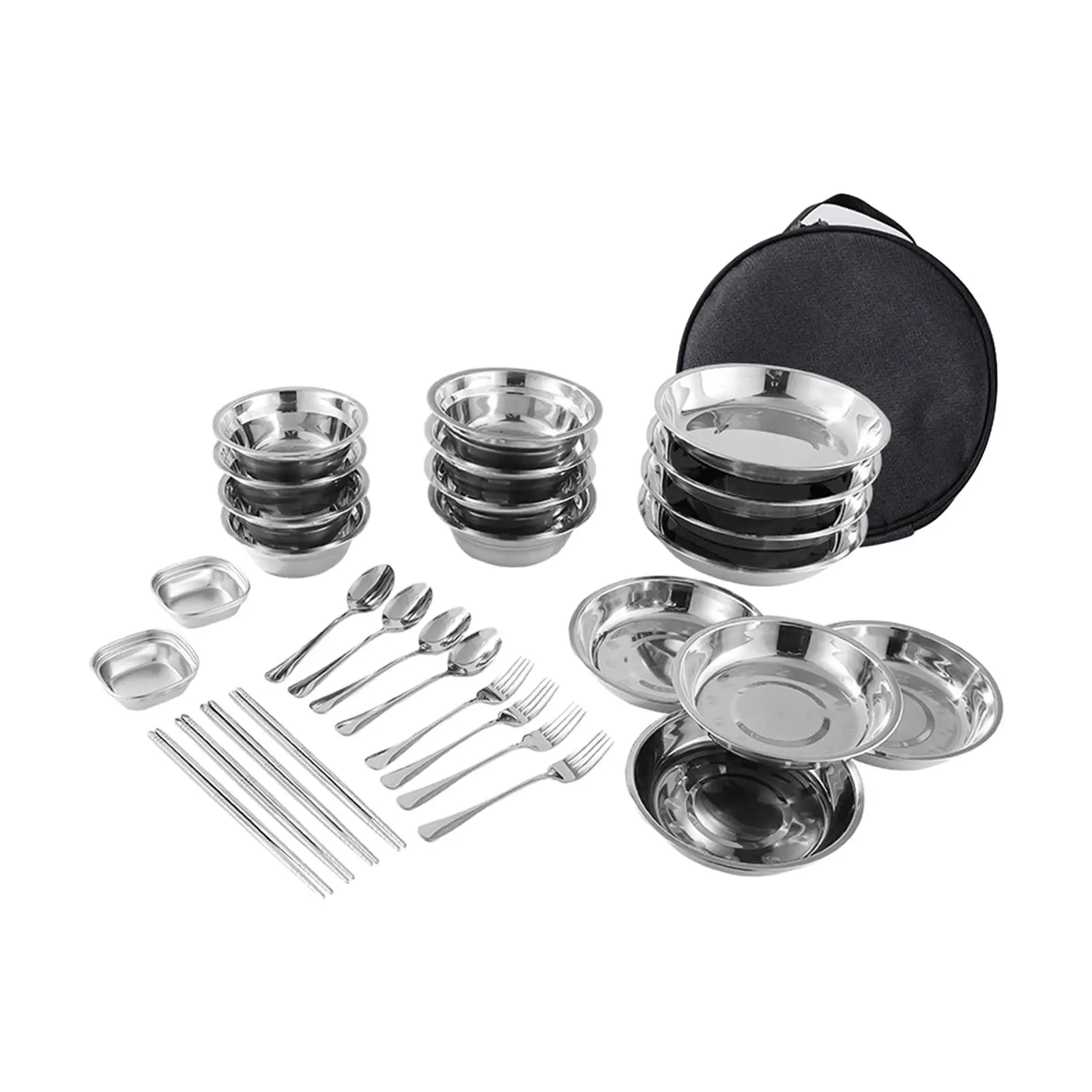 Stainless Steel Plates and Bowls Camping Set Dinner Plate Camping Mess Set for