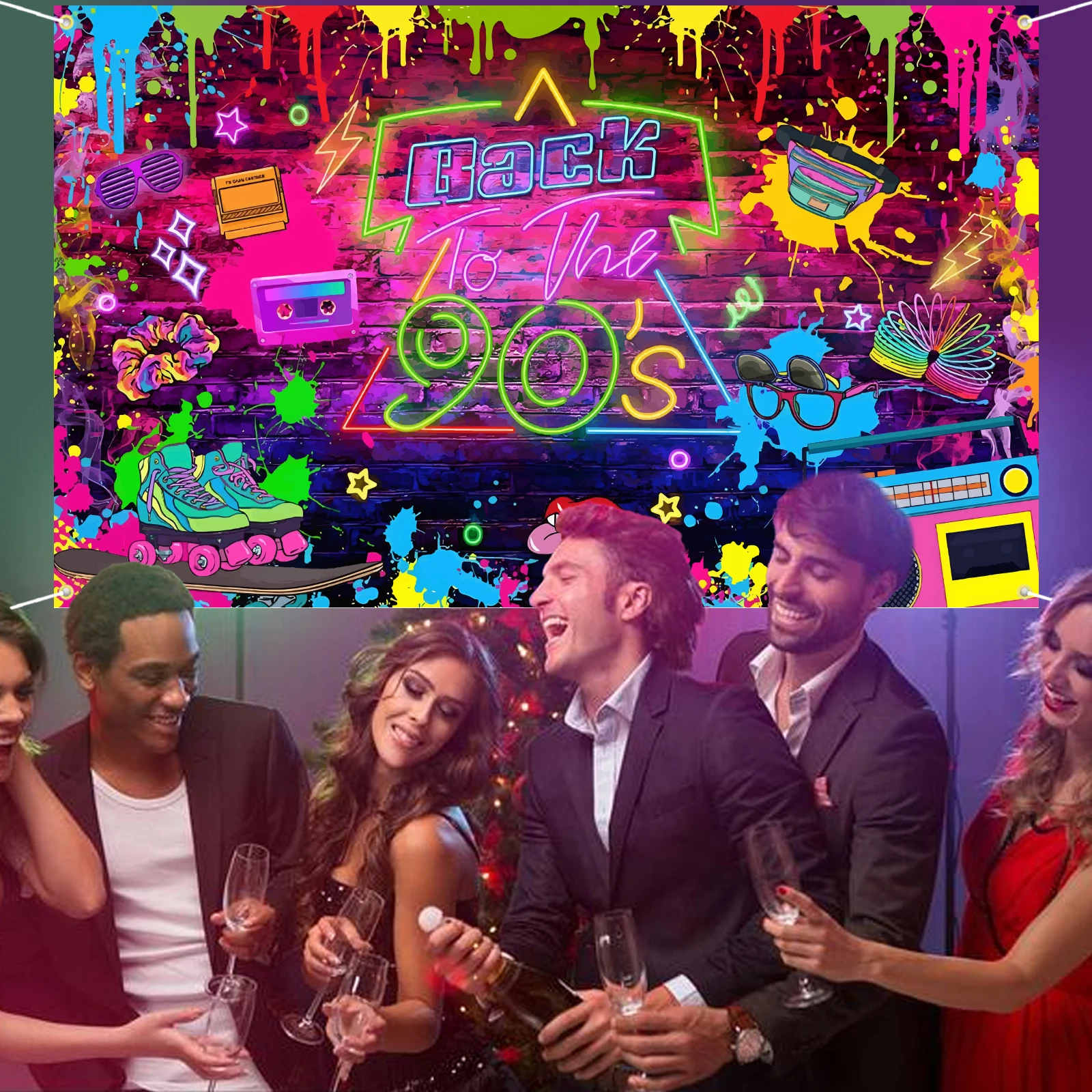90's Party Decorations Back to 90's Banner Backdrop Hip Hop Graffiti Background 1990s Party Decorations Backdrop for Photog