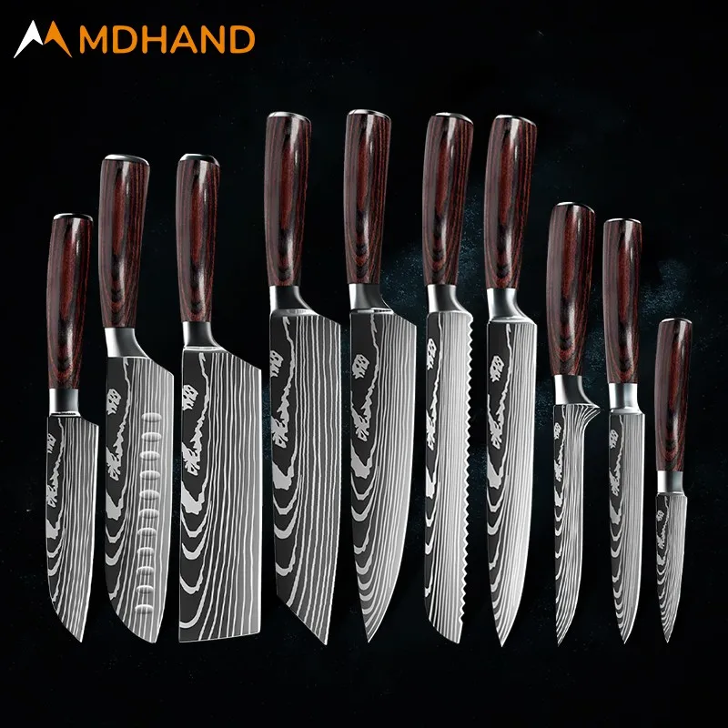 Damascus Pattern Kitchen Knives Set Sharp Chef Knives