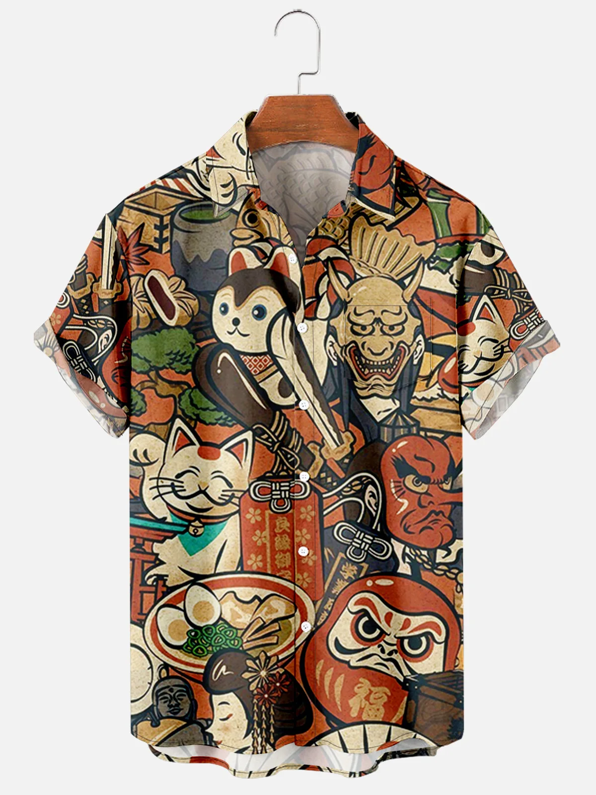 Men's Casual Short Sleeve Shirt Harajuku Japanese Retro Style Spring/Summer Chest Pocket Design Fashion Buttons casual short sleeved shirt,short sleeved shirt,button down shirt