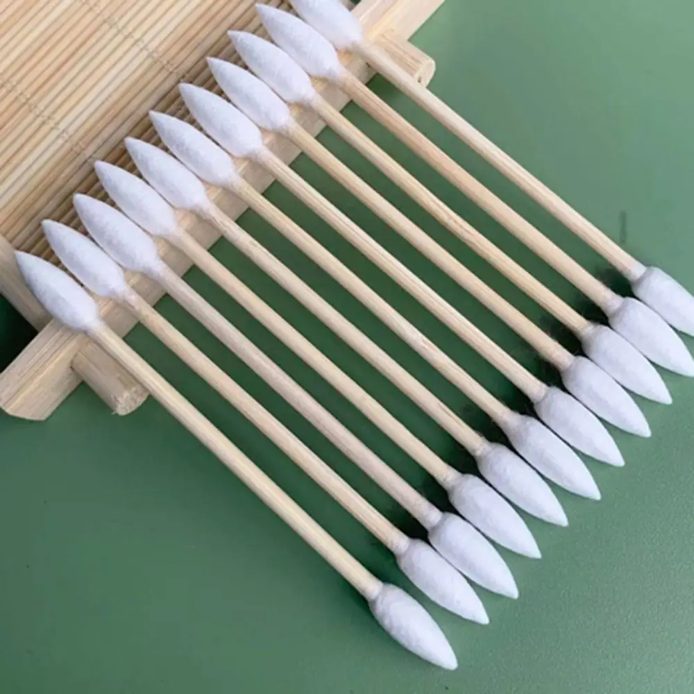 100Pcs Natural Cotton Double Pointed Cotton Buds Double Precision Tips Cleaning Narrow Areas Bamboo Disposable Cleaning Sticks 2