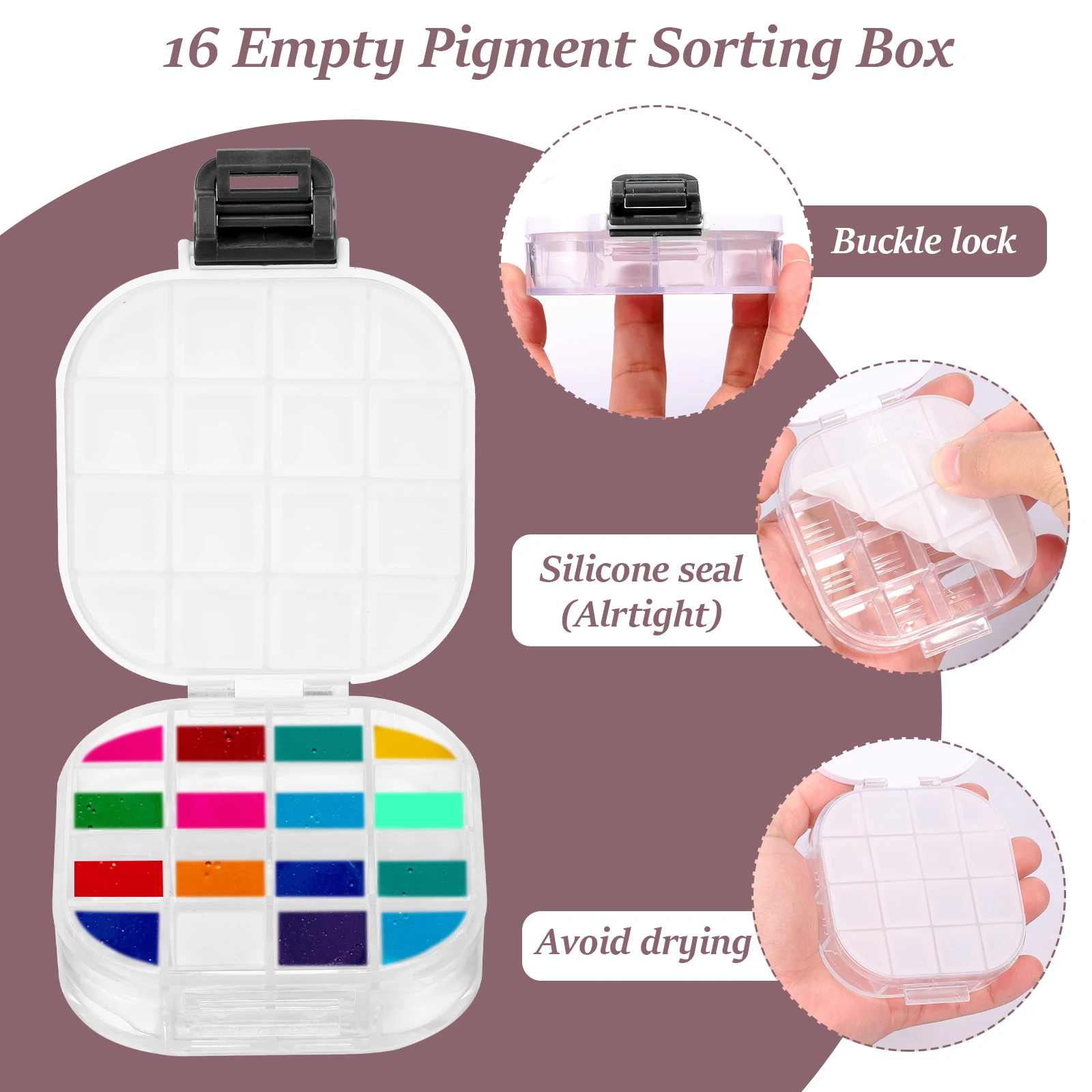 Airtight Paint Palette with Lid 16 Wells Travel Paint Palette Box with Folding Paint Brush Washing Bucket Multifunctional 3