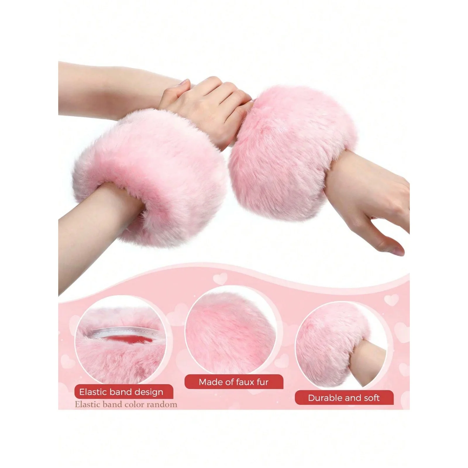 A pairWomen's Faux Fur Wrist Cuffs Autumn Winter Warm Fluffy Bracelets Multi-Color Fashion Wrist Warmers Stylish Hair Accessorie