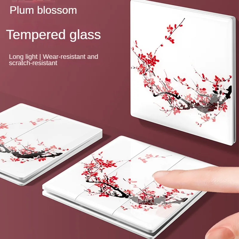 Ultra-fino White Glass Wall Lighting Switch Plum Blossom Pattern Gang Gang Gang 4gang 220v Alta Qualidade