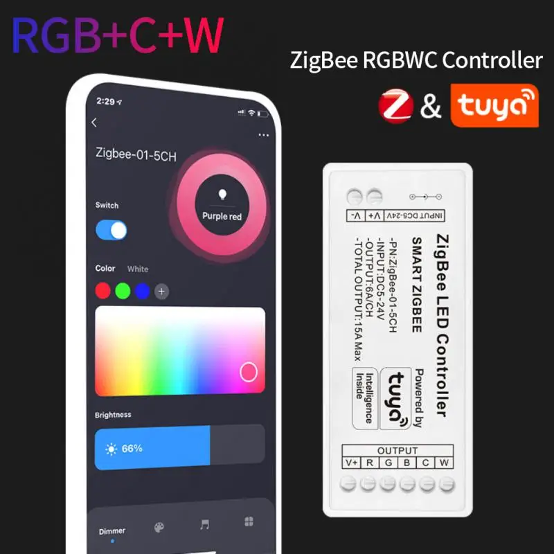 TUYA Zigbee 15A Smart Led Controller DC 5-24V Phone APP Voice Control Fo Single Color CCT RGBW RGBWW LED Lamp Tape Dimmer 