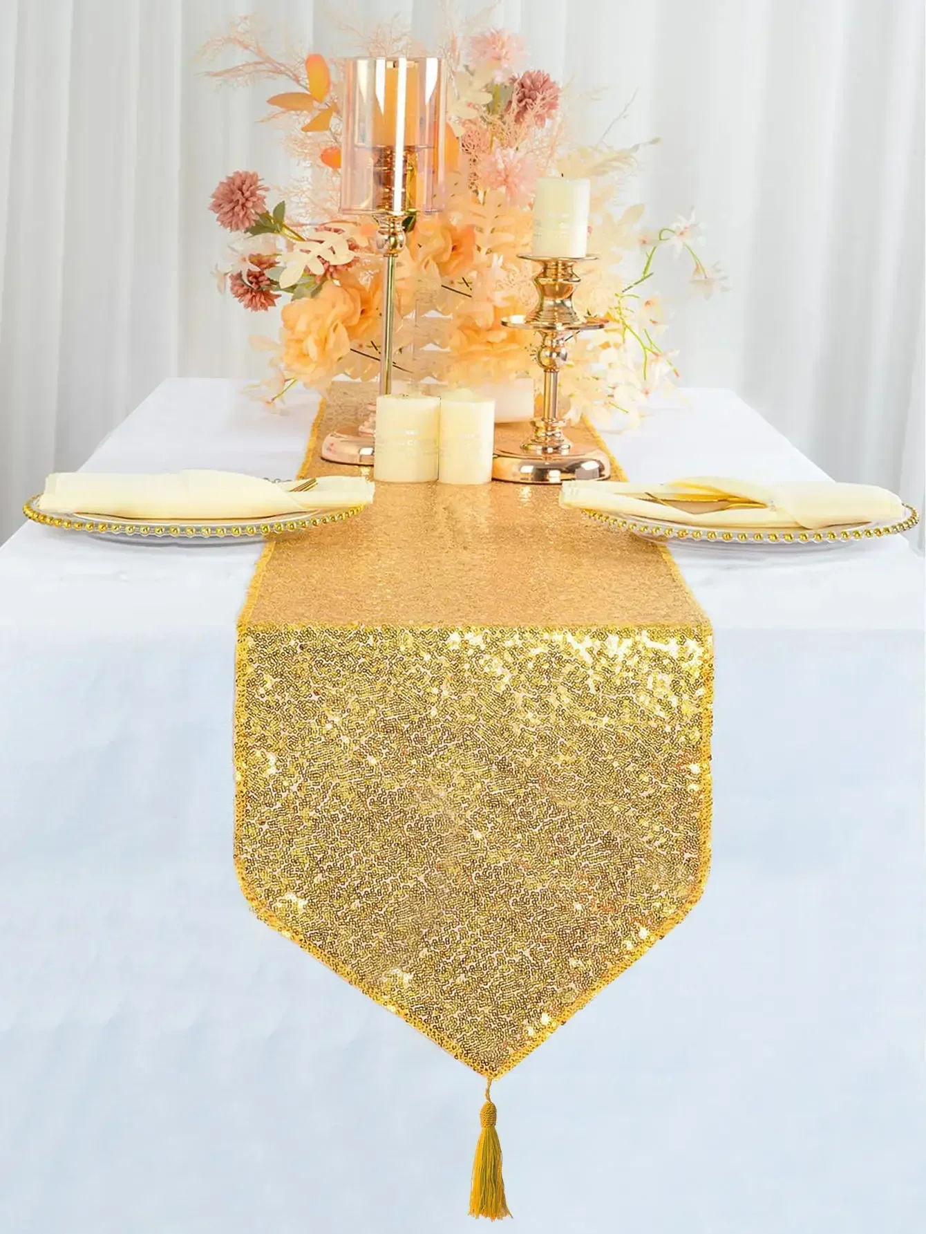 

Sequin Fringe Table Runner Black Christmas Decorated Table Runner Suitable for Wedding Parties Home Decor Luxury(Gold/Silver)