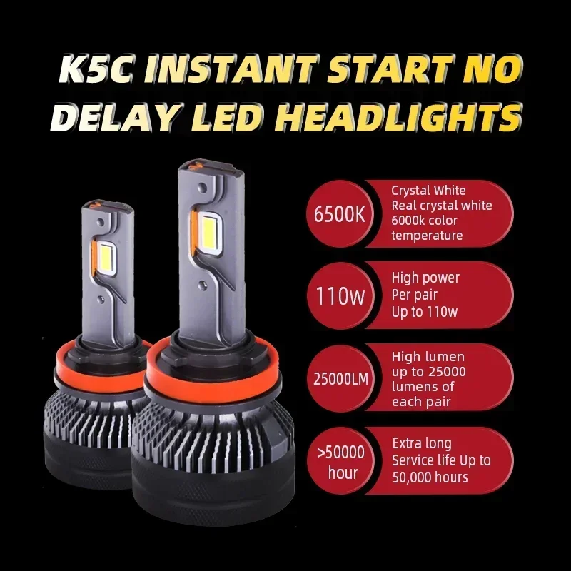2PCS K5C 24V H7 H4 H1 LED Truck Light Bulb H11 4300K 6000K 110W 24V Led Headlight Lamp For Truck led lights led bulbs led headlights led car lights led car headlights car headlamps