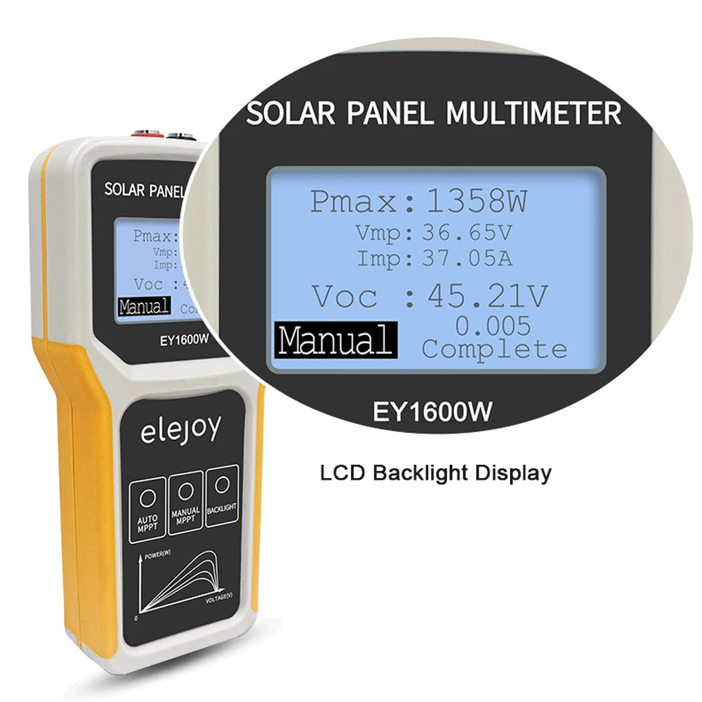 LCD Photovoltaic Panel Multimeter 12-60V 60AMax 1600W Auto/Manual MPPT Tester solar power meter