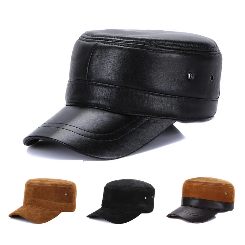 2025 Unisex Real Sheepskin Leather Caps Casual Real Natural Sheep Skin Leather Baseball Hats New Fashion Fall Winter Leather Hat 6