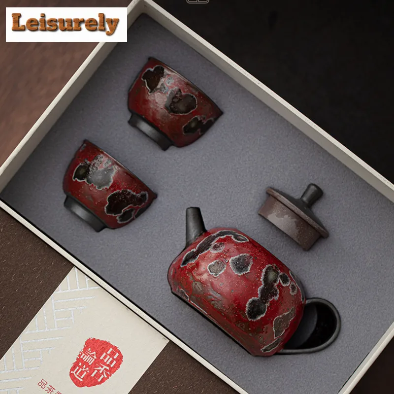 Nezha Red Glazed Tea Set Complete Set Boutique Tea Ceremony Set Teapot And Tea Cup Set Chinese Tea Set Equipment Decoration Gift