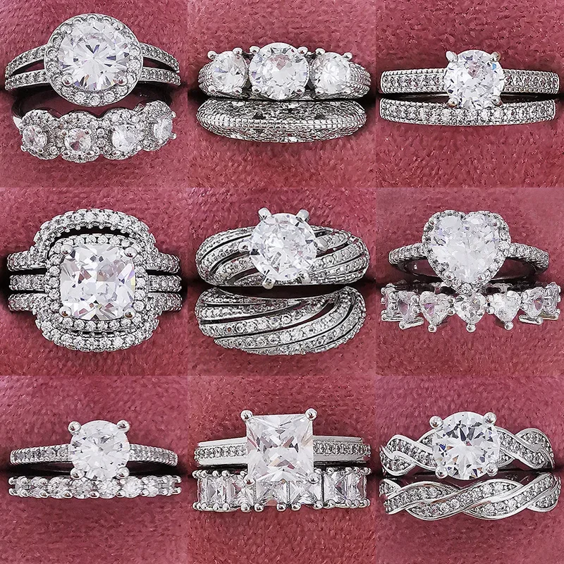 Silver Ring Wedding Rings Silver Rings New Luxury Vintage Silver Color Engagement Wedding Ring Set of For Female Women Quality Gift Jewelry bulk whole sale R4991