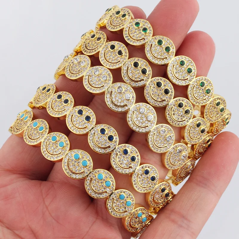 2Pcs Gold Plated Simple Smile Face Charm Bracelet Bangle