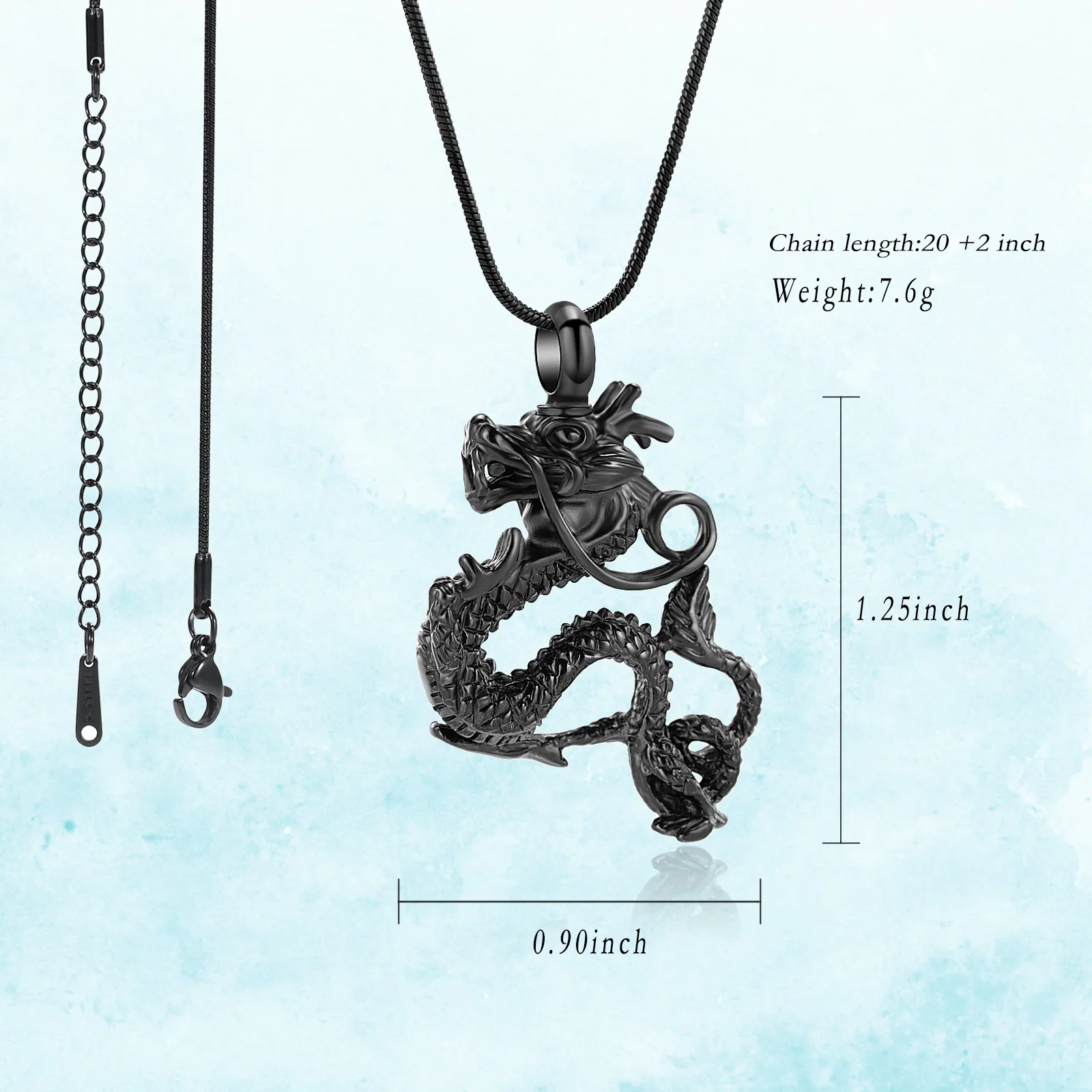 Dragon Shape Cremation Necklace Ashes Urn Jewelry Stainless Steel Man Keepsake Customized For Ashes Memorial Free Shipping