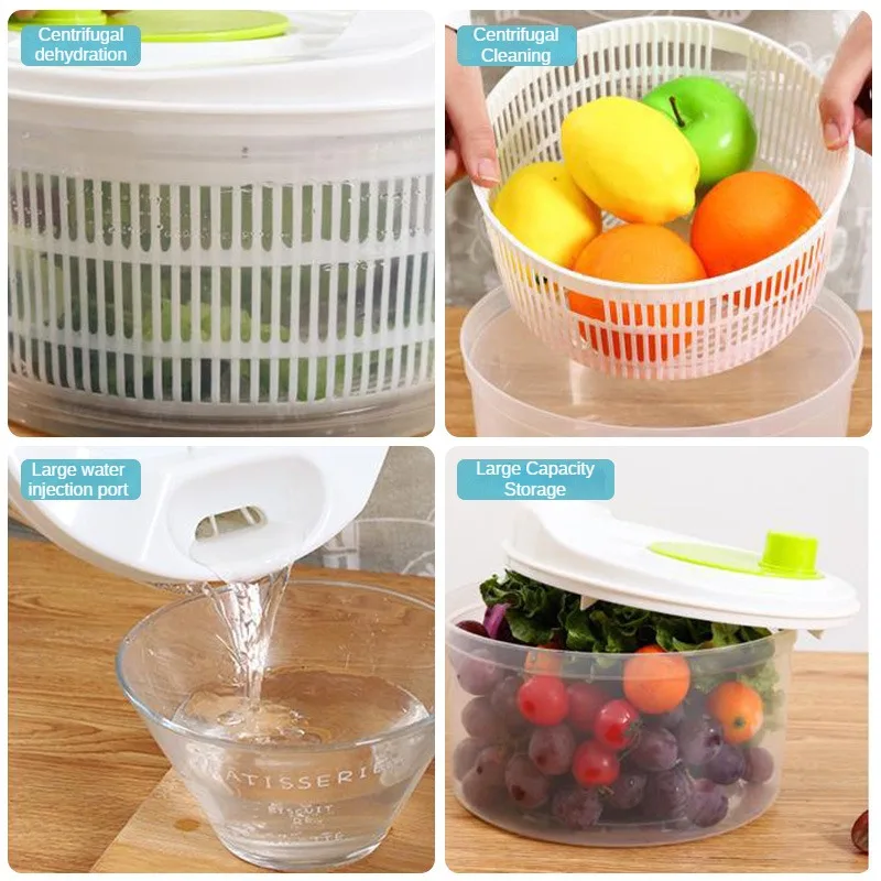 Vegetables Salad Spinner Lettuce Leaf Vegetable Dehydrator Greens Washer Dryer Drainer Crisper Strainer For Washing Drying Leafy vegetable dryer