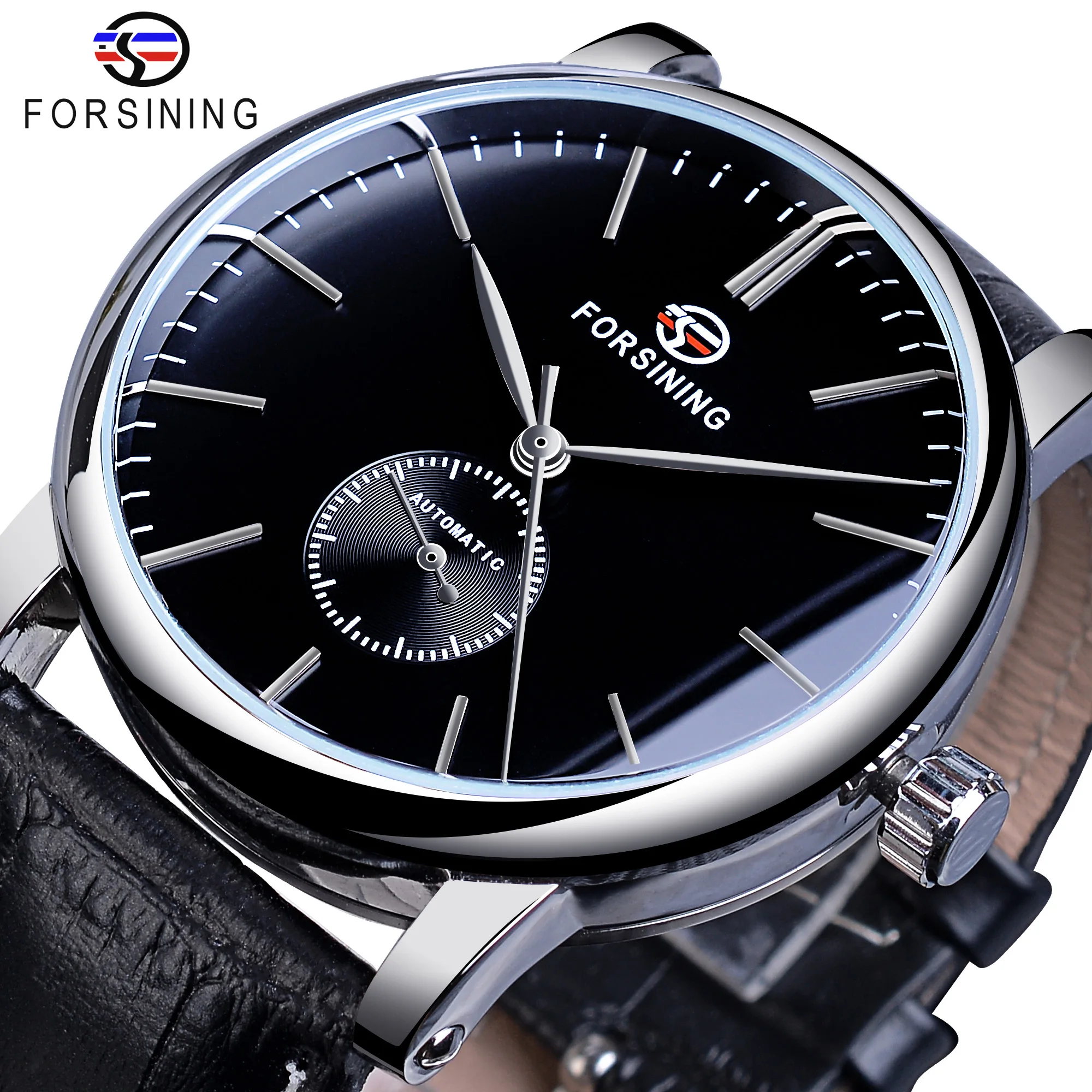 Forsining Top Brand Minimalist Men's Mechanical Black Slim Dial Automatic Casual Genuine Leather Clock Male Watch Relogio Saati