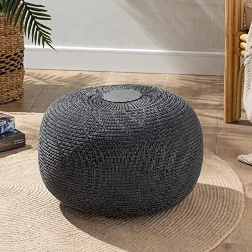 

Ottoman, Foot Rest, Foot Stool, Poufs for Living Room, Boho Home Decor, Knitted Bean Bag, Knitted Round Ottoman 37 x 50 cm Brown
