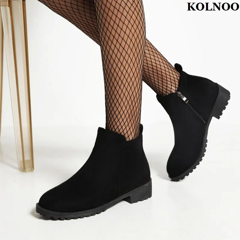 Kolnoo Handmade New Retro Style Ladies Block Heel Ankle Boots Faux Suede Leather Daily Wear Booties Evening Fashion Prom Shoes