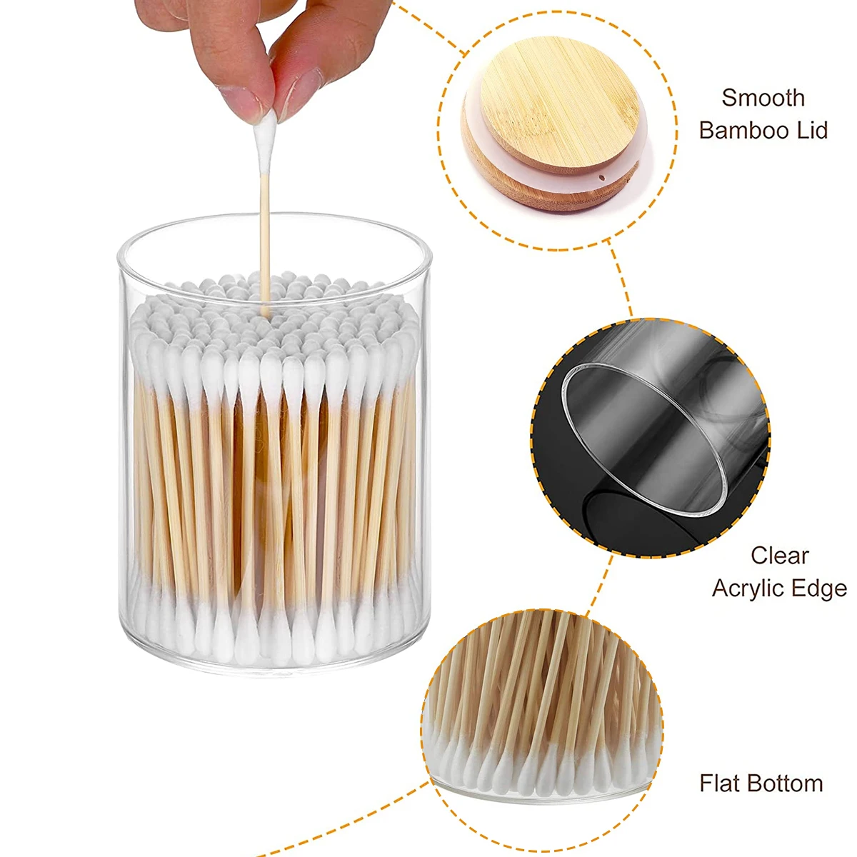 2/3/4Pcs Acrylic Storage Box Bathroom Clear Cotton Swab Makeup Jars Dispenser Bamboo Lids Tray Holder Qtip Reusable 2