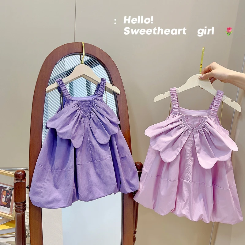 

Girl's Wings Suspender Dress Summer Korean Loose Dumbo Solid Color Princess Dress Ropa De Niña Girl Dress