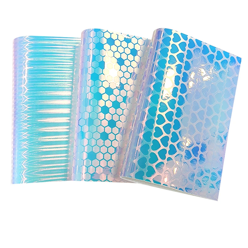 

50x135cm Blue Series Embossing Mirror Shiny Glossy PU Faux Leather Fabric Sheets Laser Making DIY Bow Earring Material Handbags