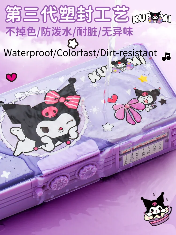 Pencil Cases Kuromi Melody Multi-functional Automatic Pen Case Combination Lock Pouch Large Capacity Stationery Box Desktop Storage