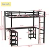 Children Beds, Full Size Loft Bed with Desk and Storage Shelves, Heavy Duty Metal Loft Bed with Black Desk and Guardrail 2