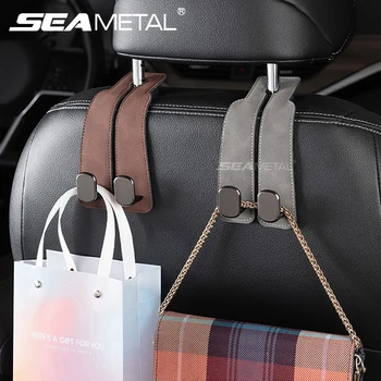 SEAMETAL Car Headrest Dual Hooks Hanger Luxury Suede Seat Back Organizer Holder Clips 20kg Load-Bearing Hooks Car Accessories