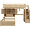 Twin Loft Bed.Twin Over Twin Bunk Beds with Stairs & Desk, Solid Wood Loft Bunk Bed with Storage Stairs Shelves and Drawers, 4