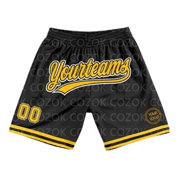 Custom Black Yellow Authentic Basketball Shorts 3D Printed Men Shorts Name Mumber Quick Drying Beach Shorts