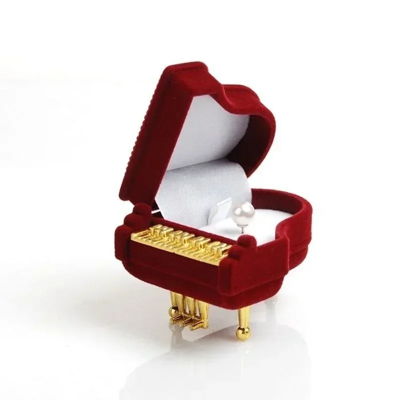 New Creative Cute Piano Shape Velvet Ring Box for Wedding Engagement Ring Jewelry Storage Gift Box