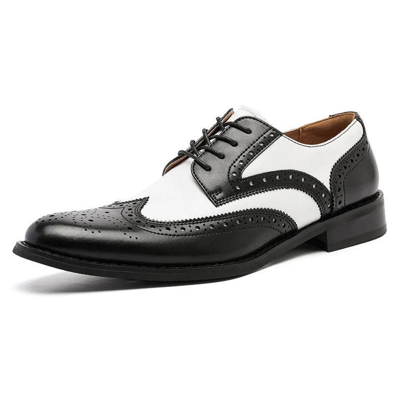 Formal Oxfords Shoes for Men White Black Real Cow Patent Leather Business Lace-up Wingtip Toe Brogue Wedding Mens Dress Shoes