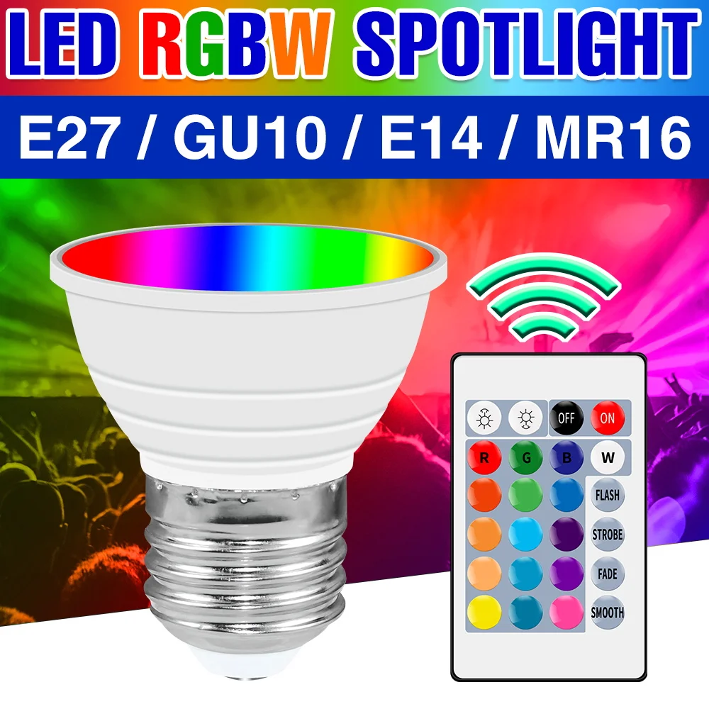 

E27 RGB LED Bulb GU10 Spotlight 220V Lamp MR16 Light Dimmable Colorful LED Bulb E14 Bombillas For Home Living Room Decor Ampoule
