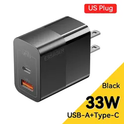 Essager 33W GaN USB-C Fast Charger with Power Delivery - US Black