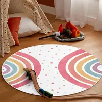 Colorful Round Rug for Nursery Rainbow Washable Rug for Playroom Kids Rug Non-Slip Bedroom Carpet for  Teepee Princess Castle 2