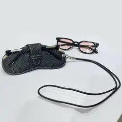Elegant Leather Glasses Bag for Women - Fashionable and Lightweight Eyewear Case with Sling (Black)