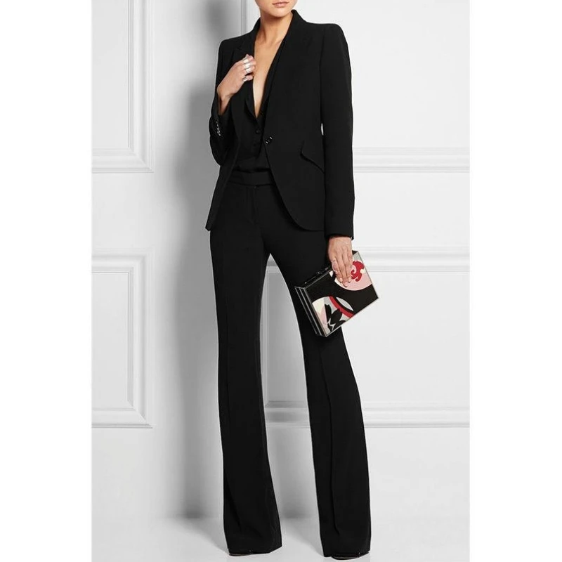 

Black Women Suit 2 Pieces Business Formal Office Work Blazer Women Tuxedo Suit Casual Wear Jacket With Pants
