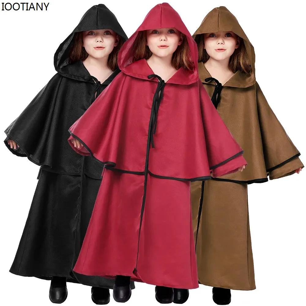 

Medieval Ruffled Priest Cape Kid Wizard Cosplay Costume Halloween Vampire Devil Clothes Boy Girl Carnival Party Stage Costumes