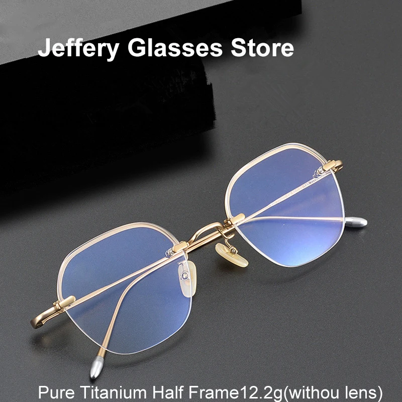 

2023 Fashion Men Pure Titanium Polygon Half Glasses Frame Brand Design Women Optical Prescription Eyeglasses Reading Eyewear