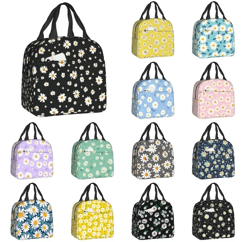 

Custom Daisy Floral Lunch Bag Women Cooler Thermal Insulated Daisies Flower Lunch Box for Kids School Work Picnic Food Tote Bags