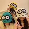 Cute Unisex Cuff Beanie Cap Cartoon Big Eyes Pattern Candy Color Knitted Hat Warm Ear Protection Hat 4