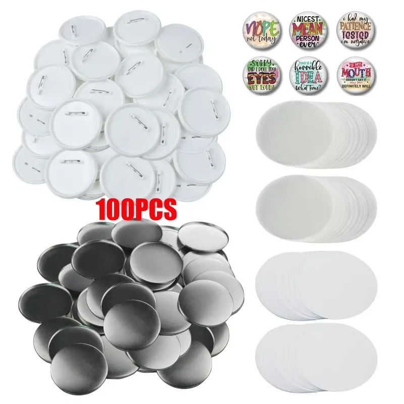 100PCS Blank Button Making Supplies 25-75mm Round Badge Parts Plastic / Metal Frosted Pin Badge Kit for Button Maker Machine badge parts button making supplies
