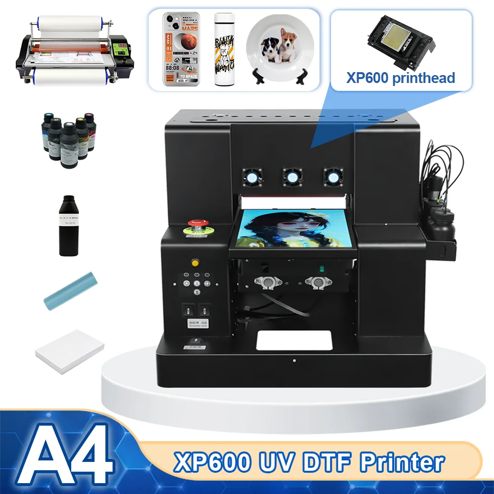 

A4 UV Printer with Epson XP600 Printhead Inkjet Flatbed UV Sticker Printer with Varnish UV DTF Printer For Phone Case Bottle